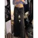 ELLE Black Low Waist Skinny Multi-Pocket Flared Cargo Jeans For Women Spring Autumn Draped Narrow Version Bootcut_mkmklike.com