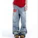 Streetwear Vintage Washed Blue Jeans – Oversized Splatter Paint & Ripped Denim Pants (Unisex, S-3XL, High-Waisted, Straight-Leg, Drop-Hem)_mkmklike.com