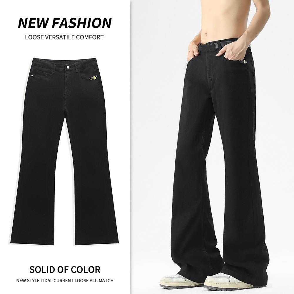 High-Waisted Slim Bootcut Jeans - Stretch Denim Pants With Flared Hem For Leg-Lengthening Effect, Unisex Retro Style_mkmklike.com