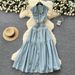 "Sleeveless Denim Dress With Metal Buckle Collar – Slim Fit, Mid-Length Summer Dress (Light Blue/Black, S/M/L/XL)"_mkmklike.com