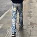 High Street Men's Blue Jeans 3D Printed Applique Stitching Stretch Slim Fit Long Pants_mkmklike.com