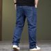 Large Size Men's Spring And Summer Simple Embroidery Fat Jeans Men's Elastic Straight Business Jeans Men's Menswear_mkmklike.com