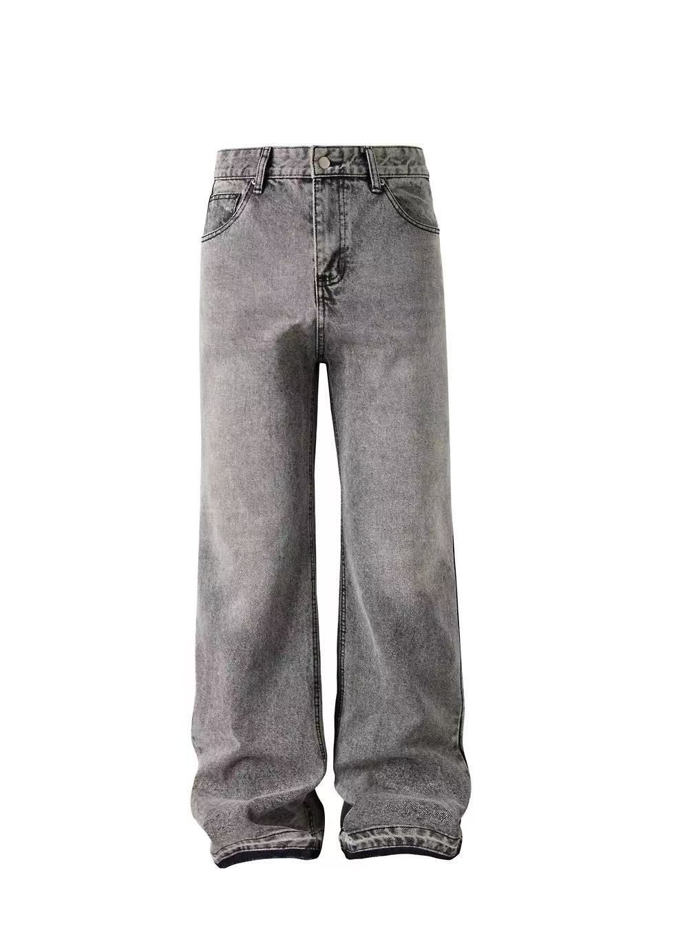 Men's Clothing Cleanfit Gray Raw Edge Tassel Jeans Vintage Cement Gray Trousers Jeans_mkmklike.com