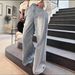 Women's American Style Trendy Washed Straight Leg Jeans Loose Fit Slimming Casual Long Pants Korean Fashion Summer Style_mkmklike.com