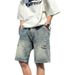 Men's Clothing Summer Thin Ripped Denim Shorts Men's Vibe Retro Loose Mid-length Pants Trendy Street All-match Shorts_mkmklike.com
