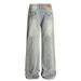 Washed Vertical Striped Ripped Jeans Men's American High Street Vintage Distressed Punk Loose Wide-Leg Straight Long_mkmklike.com