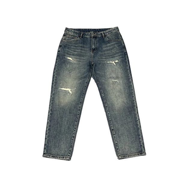 Spring American Casual Ruffian Handsome Retro Ripped Patch Jeans Men's Straight Loose Versatile Tapered Beggar Pants_mkmklike.com