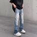 Men's Clothing Men's Style Ripped Denim Jeans Lightning Bolt Pattern Washed Loose Fit Straight Leg Slightly Flared Slimming Clean Fit_mkmklike.com