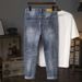 Large Size Men's Clothing Spring And Summer Thin Large Size Jeans Men's Elastic Washed Ripped Jeans Retro Versatile Men's Pants_mkmklike.com