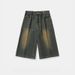 American Retro Wide-Leg Seven-Point Jeans For Men, Summer Washed Vintage Straight Mid-Length Pants, Semi-Elastic Casual_mkmklike.com
