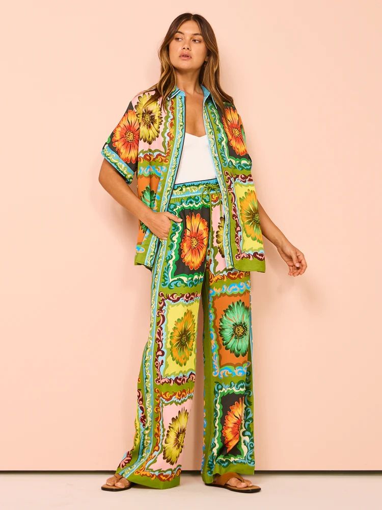 Women's Clothing fashion personality printing short-sleeved holiday leisure loose tie suit_mkmklike.com