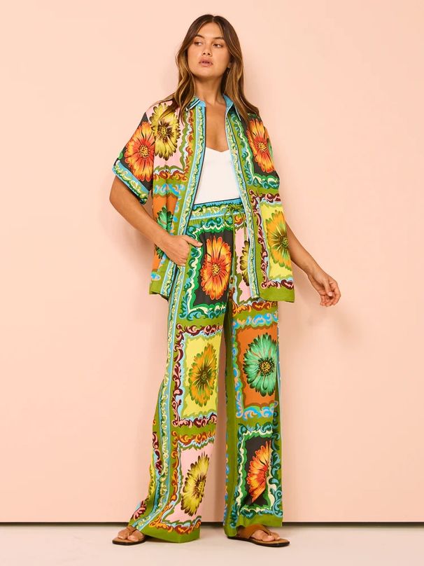 Women's Clothing fashion personality printing short-sleeved holiday leisure loose tie suit_mkmklike.com