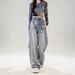 American Retro Ripped Jeans For Women, 2025 Spring New Style, Petite Straight-leg, Floor-length, Loose Wide-leg Pants_mkmklike.com