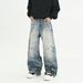 Vintage Chain Print Jeans – Distressed Washed Denim Pants For Men (S-3XL, 70% Cotton, Zip Fly, Streetwear Oversized Fit)_mkmklike.com
