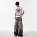 Graffiti Distressed 3D Digital Vintage Jeans For Men American Street Style Niche Design Straight Loose Wide-Leg Pants_mkmklike.com