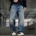 Men's Clothing Heavyweight Distressed Washed Ripped Jeans Streetwear Retro Style Straight Leg Casual Pants_mkmklike.com