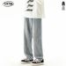 LKTM Men's Straight Leg Jeans Elastic Waist High Street Retro Loose Wide Leg Pants American Streetwear_mkmklike.com