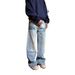 Small Niche Crack Design Washed Light Blue Jeans For Men, American Trend Casual Versatile Loose Straight Leg Pants_mkmklike.com