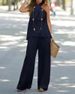 Women's new fashion casual backless solid color sleeveless suit wide-leg pants two-piece suit_mkmklike.com