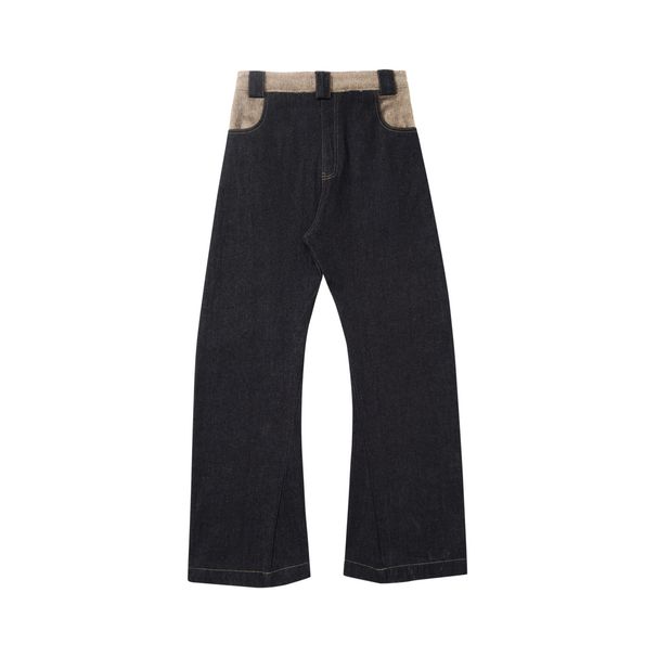Men's Clothing Wool Stitching Scimitar Arc Silhouette Casual Retro Straight Jeans_mkmklike.com