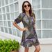 Printed Women's Dress Lace Up Waist Slim A-line Dress_mkmklike.com