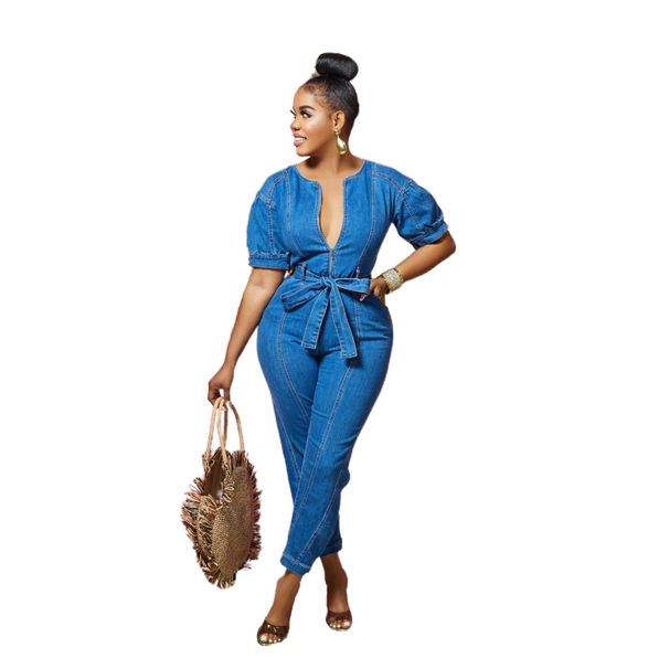Women's Clothing Fashion Women's Loose Denim Short Sleeved Jumpsuit_mkmklike.com