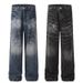 Men's Distressed Washed Denim Jeans – Vintage Lightning Print, Loose-Fit Straight Leg (Black, Blue) – Sizes S To 3XL_mkmklike.com