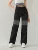 High-Waisted Straight-Leg Jeans – Black Rhinestone Gradient Embellished Denim For Women_mkmklike.com