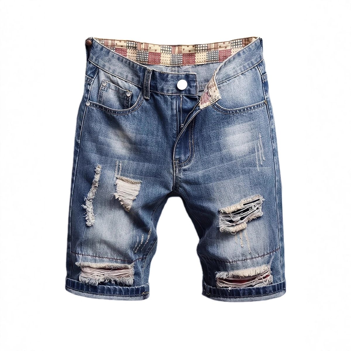 Men's Distressed Denim Shorts – Vintage Washed Indigo, Relaxed Fit & Raw Edge (S-2xl) Vintage Indigo Wash_mkmklike.com