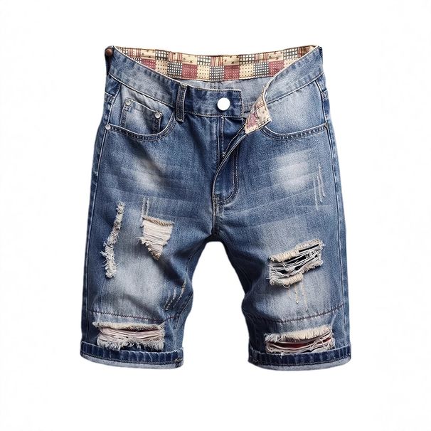 Men's Distressed Denim Shorts – Vintage Washed Indigo, Relaxed Fit & Raw Edge (S-2xl) Vintage Indigo Wash_mkmklike.com