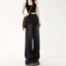 Washed Distressed Petite Women's Jeans, Loose Long Summer High-waisted Wide-leg Pants, Slimming Trendy Pants_mkmklike.com