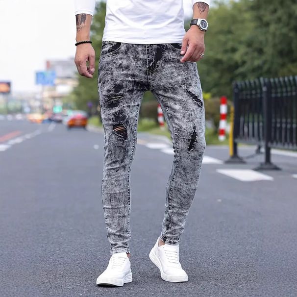 Stretch Ripped Slim Fit Jeans – Dark Grey Distressed Skinny Denim Pants For Men (S-XXL, Multi-Process Design)_mkmklike.com