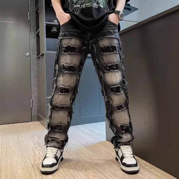 Men's Ripped Jeans Spring Double Line Dyed Seams New Style Denim_mkmklike.com