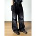 American Niche Design High Street Jeans, Unisex Retro Street Embroidered Wide Leg Cleanfit Loose Trousers_mkmklike.com