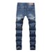 Men's Slim Straight Fit Jeans Distressed Light Blue Vintage Washed Denim with Knee Rips And Frayed Hem for Casual Streetwear_mkmklike.com