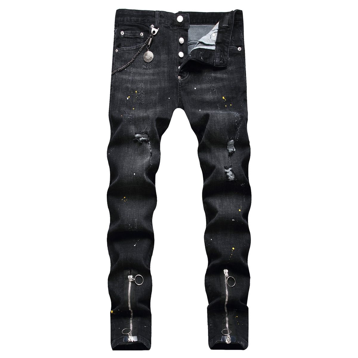 Men's Slim Fit Skinny Jeans Ripped Zipper Charm Stretch Denim European American Style Craft Ink Painted Trendy_mkmklike.com