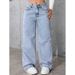 Light Blue Washed Wide Leg Jeans Women's Low Waisted Loose Fit Spring Style Factory Direct Wholesale New Denim_mkmklike.com