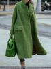 Women's solid color temperament commuting loose woolen green coat without lapels_mkmklike.com