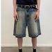 Men's Clothing Summer New Style Washed Retro Distressed Couple Men And Women Casual Five Point Jeans Cat Whisker Silhouette Trendy Loose_mkmklike.com