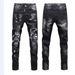 Men's Slim Fit Stretch Jeans With Splatter Paint & Ripped Details - Trendy Black & Grey Streetwear Denim Pants_mkmklike.com