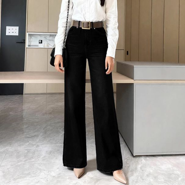 Black Wide Leg Straight Leg Jeans for Women Loose Fit Slimming Cotton Denim Casual Spring/Autumn Summer Independent Website_mkmklike.com