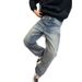 Men's Distressed Washed Denim Jeans – Straight Fit, Mid-Rise, Clean Aesthetic, Light Stretch (M-Xxl, Classic Blue)_mkmklike.com