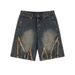 Pure Ripped Denim Men's Trendy American High Street Five-Point Loose Straight Retro Washed Frayed Shorts_mkmklike.com