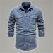 Men's Distressed Denim Shirt - Heavy Washed Cotton Workwear Shirt For Casual Wear (S-XXL)_mkmklike.com