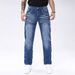 Men's Slim Fit Stretch Jeans - Classic Blue Denim Pants With Embroidered Back Pockets, Comfortable Mid-Rise Lightweight Cotton Blend For Casual Wear_mkmklike.com