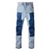Men's Punk Style Distressed Patchwork Bell Bottom Jeans - Vintage Washed Denim Pants With Artistic Paint Splatter For Teen Boys & Young Adults_mkmklike.com