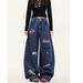 "Embroidered Patchwork Jeans – Oversized Streetwear Style | Unisex Baggy Fit With Multi-Pocket Design"_mkmklike.com