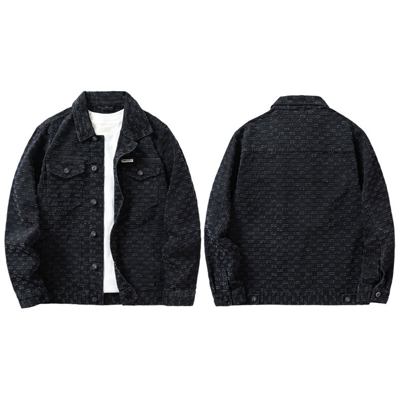 Xxbro Wear # Autumn/Winter New Trendy Brand Hook Flower Black Cowboy Coat Men's Water Washed Loose Versatile Jacket Top_mkmklike.com