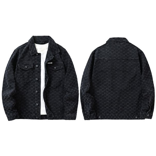 Xxbro Wear # Autumn/Winter New Trendy Brand Hook Flower Black Cowboy Coat Men's Water Washed Loose Versatile Jacket Top_mkmklike.com