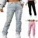 Women's Clothing denim embroidered straight pants fashion ins hot style elastic patch denim laminated straight denim women_mkmklike.com